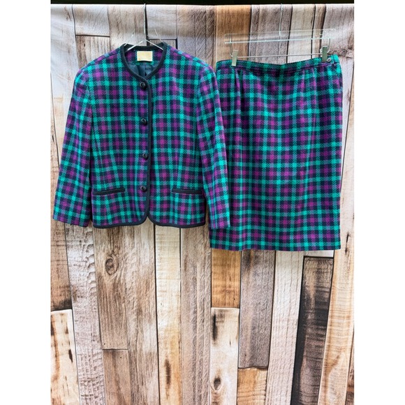 Pendleton Dresses & Skirts - Pendleton Vintage 1980s Wool Plaid Skirt Suit Purple Green Workwear Size 14